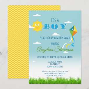 Het is een jongen Baby Shower Zon Vlieger Cute Len Kaart