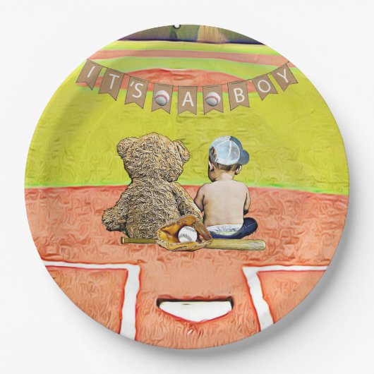 Het is een jongen, Baseball Baby shower van de jon Papieren Bordje (Voorkant)