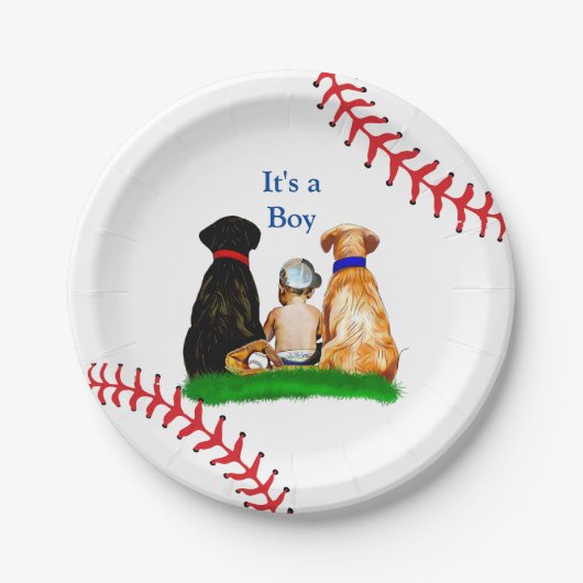 Het is een jongen, | Baseball Theme Baby shower Papieren Bordje (Voorkant)