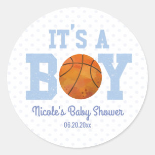 Het is een jongen! Basketbal Baby shower Party Fav Ronde Sticker