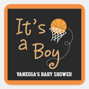 HET IS EEN JONGEN Basketbal Baby shower Party Stic Vierkante Sticker