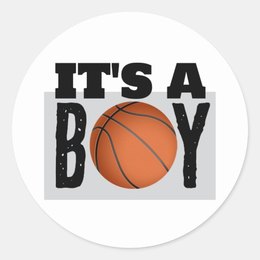 Het is een jongen basketbal baby shower wit ronde sticker (Voorkant)