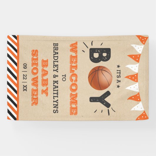 Het is een jongen! Basketbal thema Baby shower Wel Spandoek (Horizontaal)