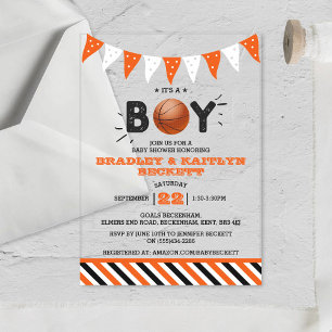 Het is een jongen! Basketball ThMED Co-ed Baby sho Acryl Uitnodigingen