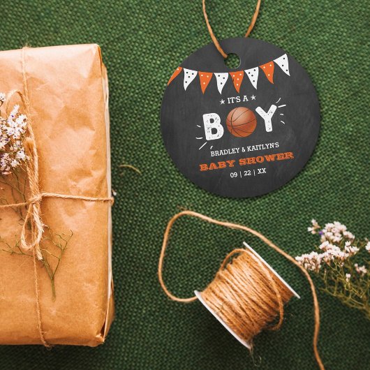 Het is een jongen! Basketball ThMED Co-ed Baby sho Bedankjes Labels