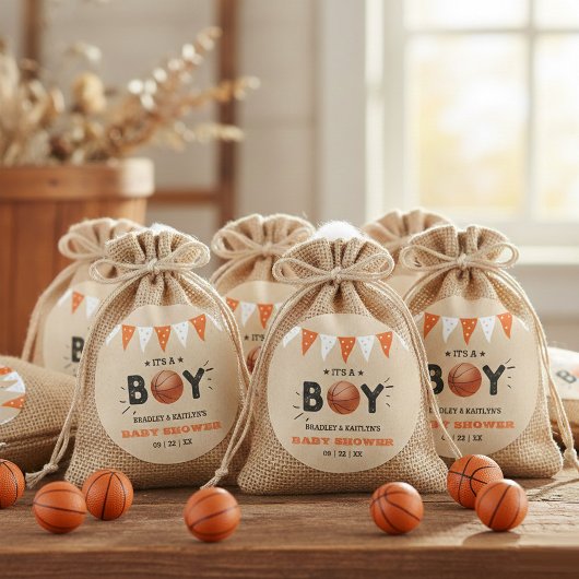 Het is een jongen! Basketball ThMED Co-ed Baby sho Ronde Sticker