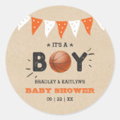 Het is een jongen! Basketball ThMED Co-ed Baby sho Ronde Sticker (Voorkant)