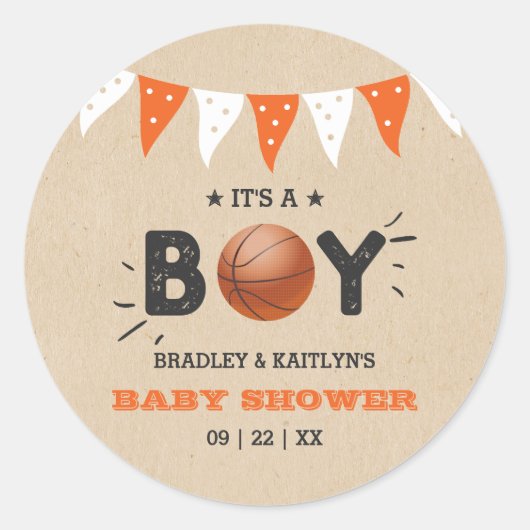 Het is een jongen! Basketball ThMED Co-ed Baby sho Ronde Sticker (Voorkant)
