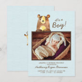 Het is een jongen! Beer jongensBaby Foto geboortea Aankondiging (Voorkant / Achterkant)