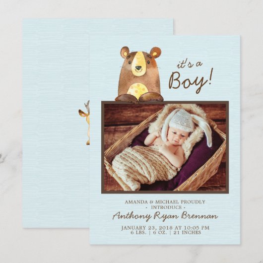 Het is een jongen! Beer jongensBaby Foto geboortea Aankondiging (Voorkant / Achterkant)
