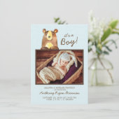 Het is een jongen! Beer jongensBaby Foto geboortea Aankondiging (Staand voorkant)