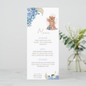 Het is een jongen beer schattig blauw baby shower menu (Staand voorkant)