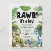 Het is een jongen bewerkbaar dinosaurus-Baby showe Kaart (Voorkant)