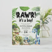 Het is een jongen bewerkbaar dinosaurus-Baby showe Kaart (Staand voorkant)