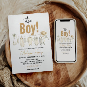 Het is een jongen! Blauw Baby shower – Schattige & Kaart