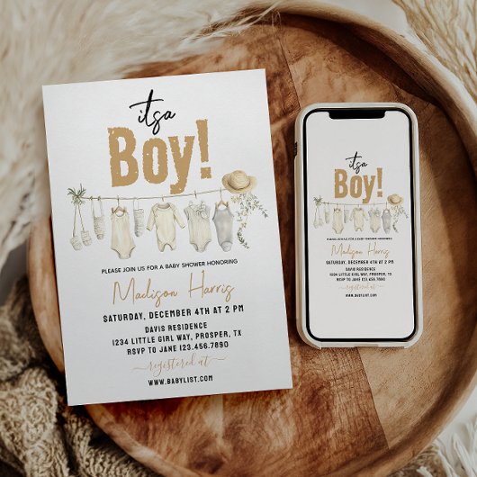 Het is een jongen! Blauw Baby shower – Schattige & Kaart