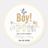 Het is een jongen! Blauw Baby shower – Schattige & Ronde Sticker (Voorkant)