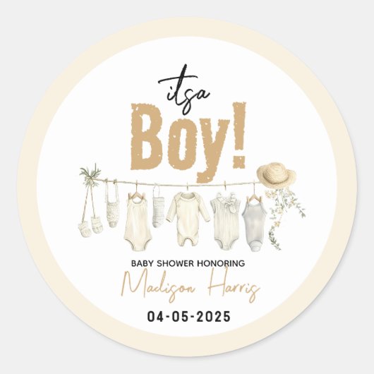 Het is een jongen! Blauw Baby shower – Schattige & Ronde Sticker (Voorkant)