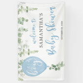 Het is een jongen blauw balloneucalyptusbaby showe spandoek (Verticaal)