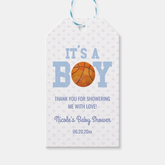 Het is een jongen! Blauw basketbal Baby shower Cadeaulabel (Voorkant)