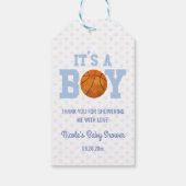 Het is een jongen! Blauw basketbal Baby shower Cadeaulabel (Achterkant)