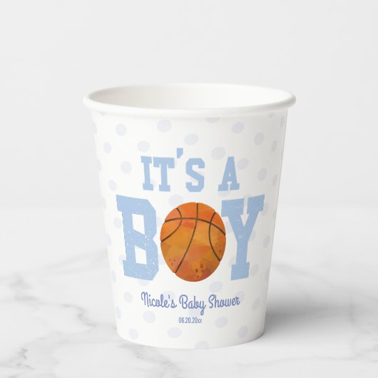 Het is een jongen! Blauw basketbal Baby shower Papieren Bekers (Achterkant)
