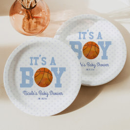 Het is een jongen! Blauw basketbal Baby shower Papieren Bordje