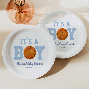 Het is een jongen! Blauw basketbal Baby shower Papieren Bordje