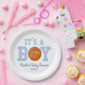 Het is een jongen! Blauw basketbal Baby shower Papieren Bordje (Feest)