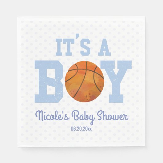 Het is een jongen! Blauw basketbal Baby shower Servet (Voorkant)