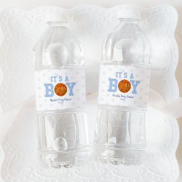 Het is een jongen! Blauw basketbal Baby shower Waterfles Etiket