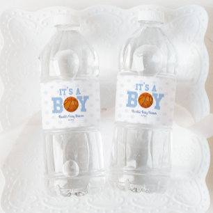 Het is een jongen! Blauw basketbal Baby shower Waterfles Etiket