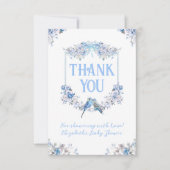 Het is een Jongen Blauw Bloemen Crest Dank je Kaar Bedankkaart (Voorkant)