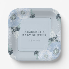 Het Is Een Jongen Blauw Bloemendesign Baby Shower Papieren Bordje