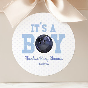 Het is een jongen! Blauw Bowling Ball Baby shower  Ronde Sticker