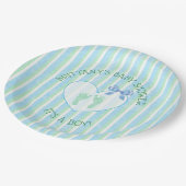 Het is een jongen, blauw en groen gestreept Baby s Papieren Bordje (Gekanteld)