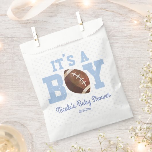 Het is een jongen! Blauw Footballs Baby shower Bedankzakje (Geknipt)