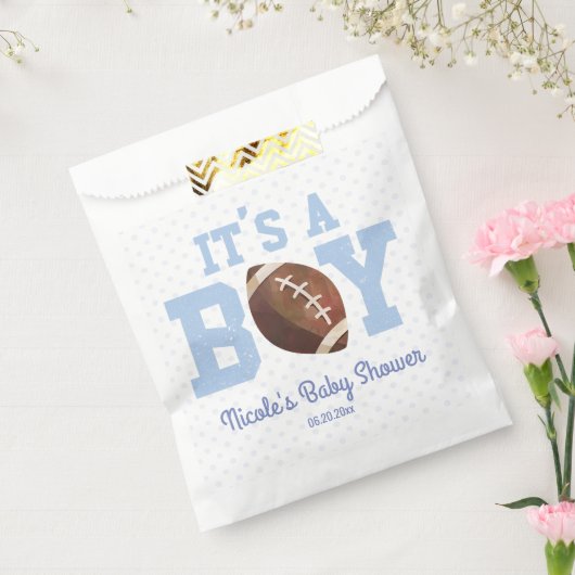 Het is een jongen! Blauw Footballs Baby shower Bedankzakje (Gezegeld)