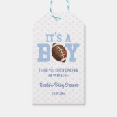 Het is een jongen! Blauw Footballs Baby shower Cadeaulabel (Voorkant)