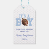 Het is een jongen! Blauw Footballs Baby shower Cadeaulabel (Achterkant)
