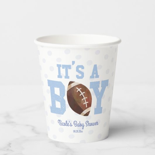 Het is een jongen! Blauw Footballs Baby shower Papieren Bekers (Achterkant)