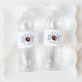Het is een jongen! Blauw Footballs Baby shower Waterfles Etiket