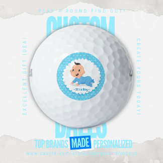 Het is een jongen Blauw gestippelde baby shower ge Golfballen