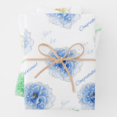 Het is een jongen Blauw Groen Geel Bloemen Inpakpapier Vel (In situ)