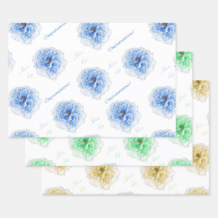 Het is een jongen Blauw Groen Geel Bloemen Inpakpapier Vel