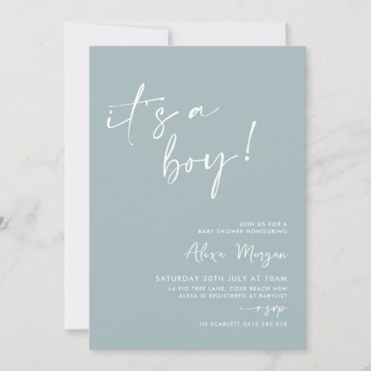 Het is een jongen! Blauw minimaal Baby shower Kaart (Voorkant)