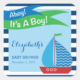 Het is een jongen, blauw nautisch Baby shower Vierkante Sticker