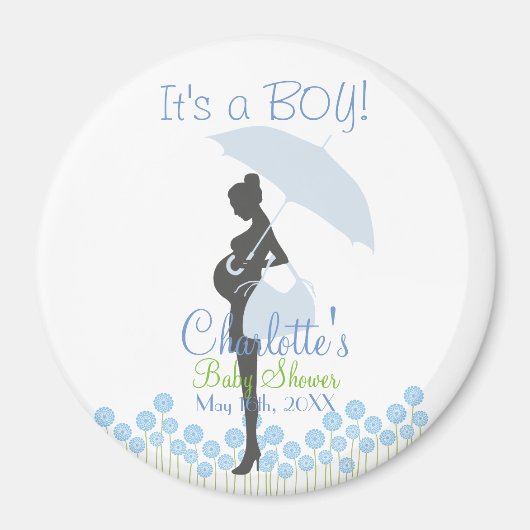 Het is een JONGEN! Blauw Silhouet Baby shower Magneet (Voorkant)
