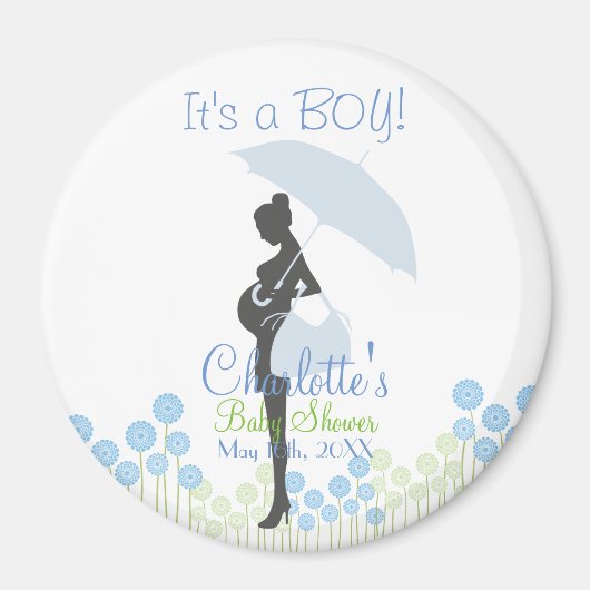 Het is een JONGEN! Blauw Silhouet Baby shower Magneet (Voorkant)