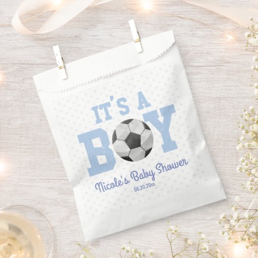Het is een jongen! Blauw Voetbal Baby shower Bedankzakje (Geknipt)